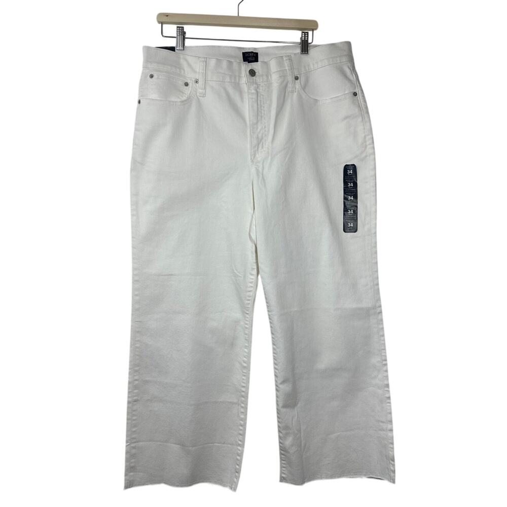 J. Crew Wide-Leg Cropped Jeans Stretch BR051 Sz 34 White Casual Modern Preppy